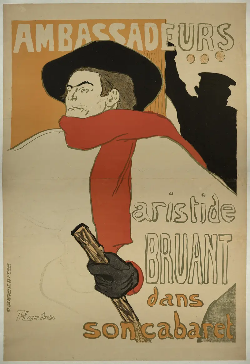 A man in a wide-brimmed black hat and vivid red scarf stands in profile, gripping a cane and staring out with a stern expression.
