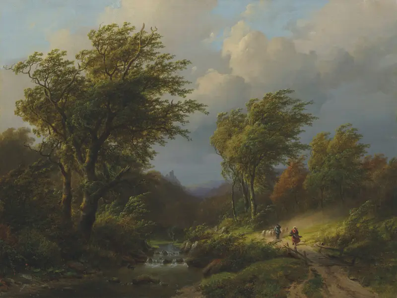 Landscape depicting foliage and sunlight by Johann Bernhard Klombeck, oil painting