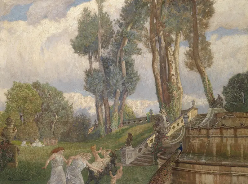 Children playing and laughing in an oil painting by Eduard Ameseder