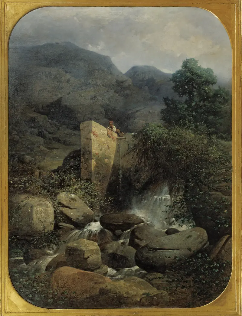 A Country. Memory of the Pyrenees by Josep Armet, oil painting depicting a serene landscape.