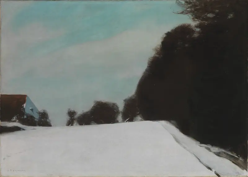 Winter landscape with twilight hues, oil on canvas by Gustav Kampmann