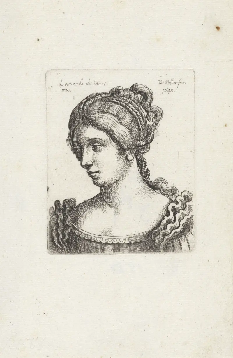 Portrait of a woman with braided hair, etching by Wenceslaus Hollar