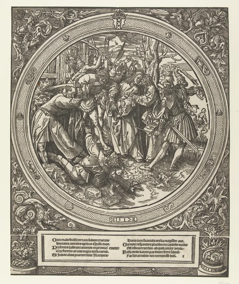 De Judaskus by Jacob Cornelisz van Oostsanen, paper artwork depicting Christ and Judas