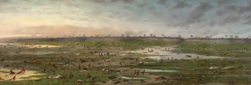Historical scene of weary soldiers after battle, oil painting by Cándido Lopez.