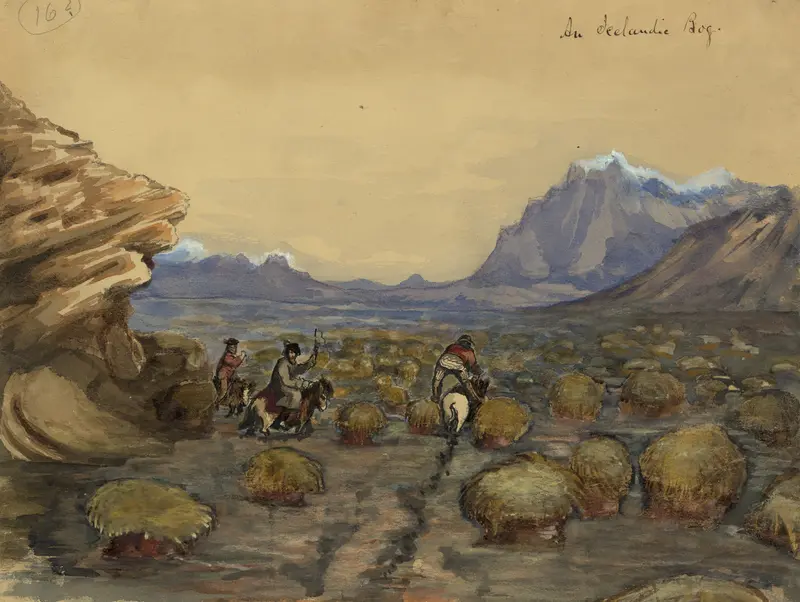 Landscape of a bog with murky waters and a brooding sky by Bayard Taylor
