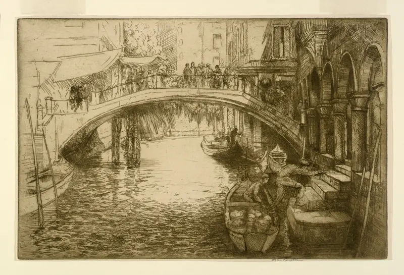 The Canal Life, an impressionist oil painting by Donald Shaw MacLaughlan, depicting serene canals in Venice.