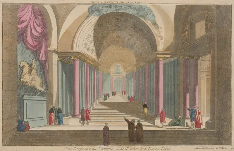 Perspective View of the Vestibule and Staircase of St. Peter’s, Baroque style, Unknown Artist