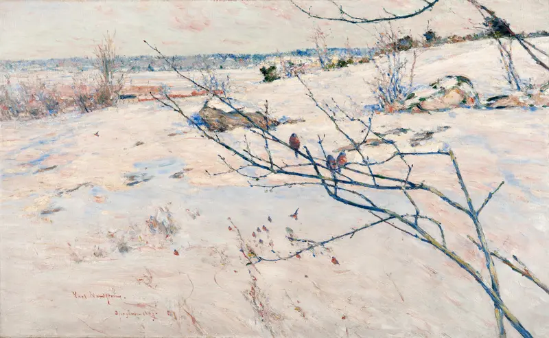 Winter Landscape by Karl Nordström, oil painting depicting snow-covered trees and a frozen horizon.