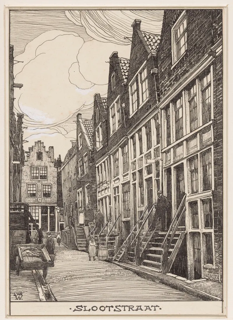 Cobbled street in Amsterdam, oil painting by Willem Wenckebach