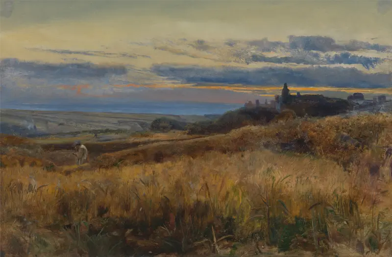 Cornfield at sunset, oil on canvas by John William Inchbold