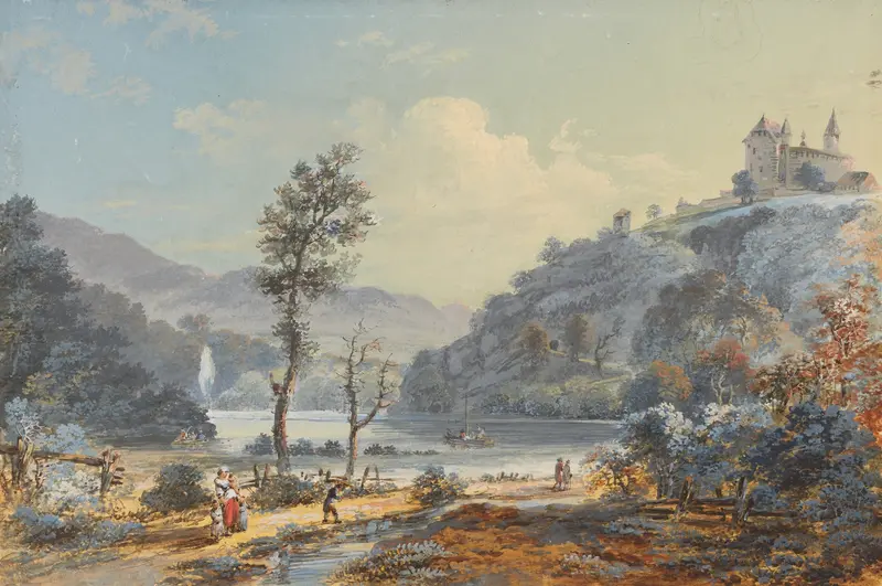 Landscape featuring Schloss Birseck by Johann Baptist Stuntz, medium unknown