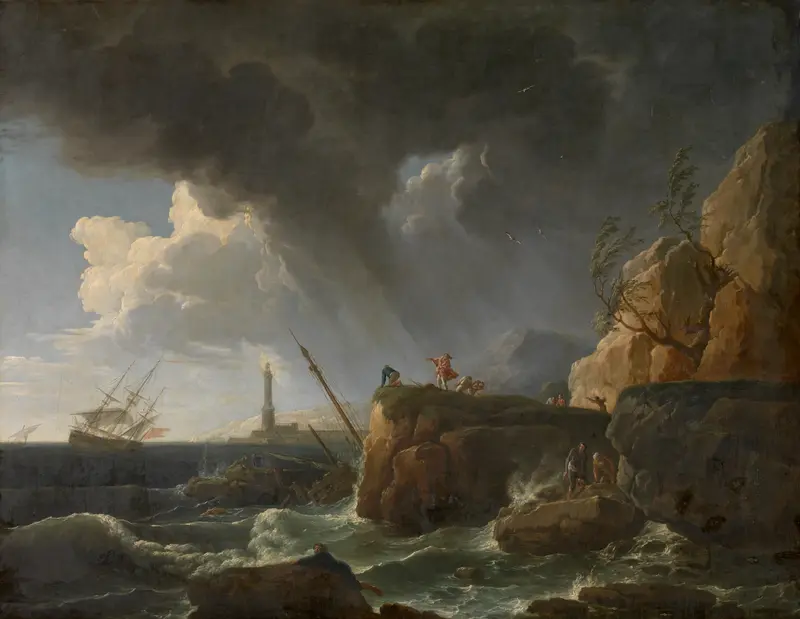 Seascape by Claude-Joseph Vernet, oil on canvas depicting gentle waves and a tranquil horizon.