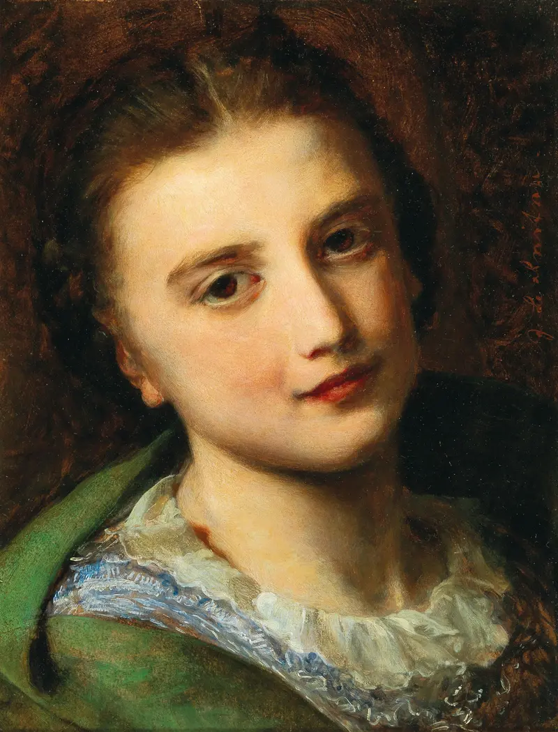 A captivating portrait of a girl by Johann Baptist Reiter.
