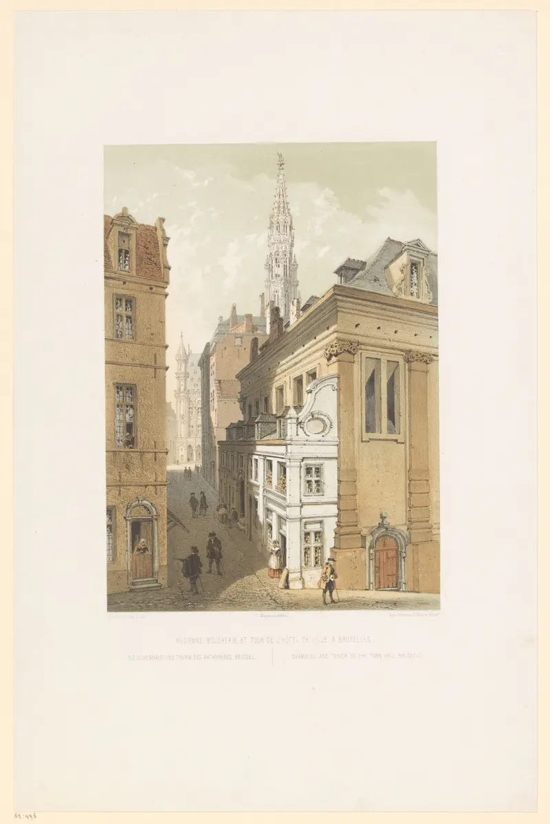 Architecture scene featuring sunlight on cobblestones by François Stroobant