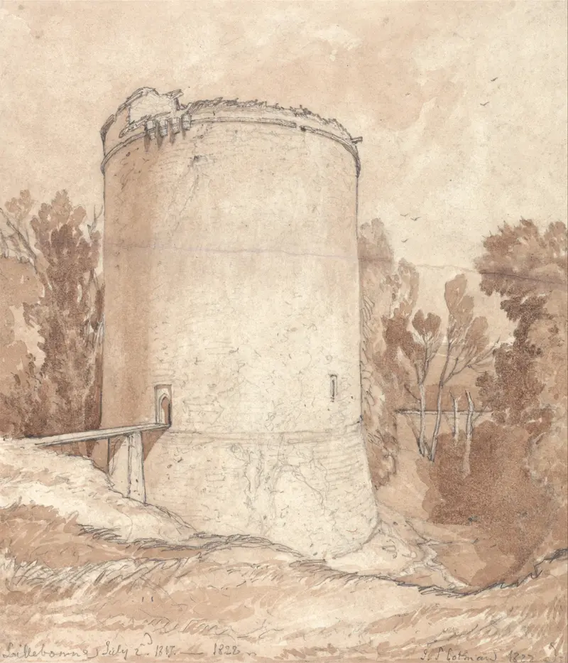 Round Tower, Castle of Lillebonne, Normandy, watercolor on paper by John Sell Cotman