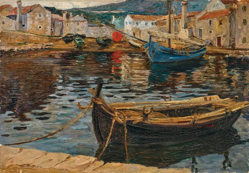 The Harbour of Kraljevica by Menci Clement Crnčić, oil on canvas depicting swirling waves.