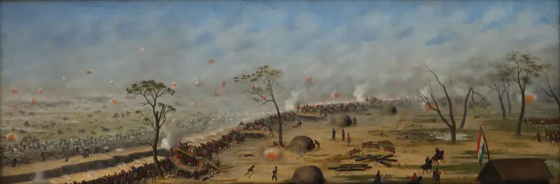 Historical scene with soldiers in battle, oil painting by Cándido Lopez