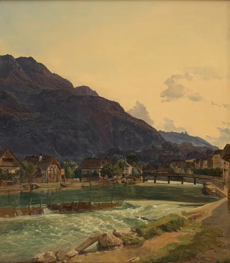 Landscape with a river under sunlight, oil painting by Ferdinand Georg Waldmüller
