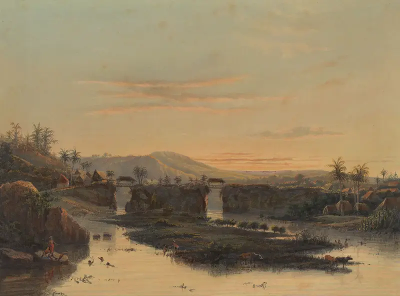 Landscape oil painting by Johan Conrad Greive depicting twilight over rolling hills.