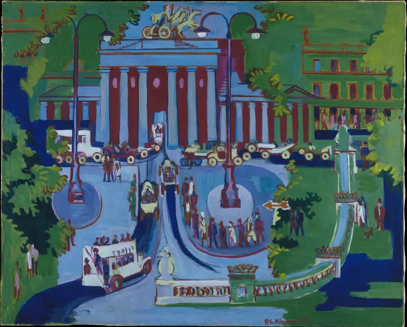 Brandenburg Gate by Ernst Ludwig Kirchner, oil on canvas, featuring shadows and vibrant colors