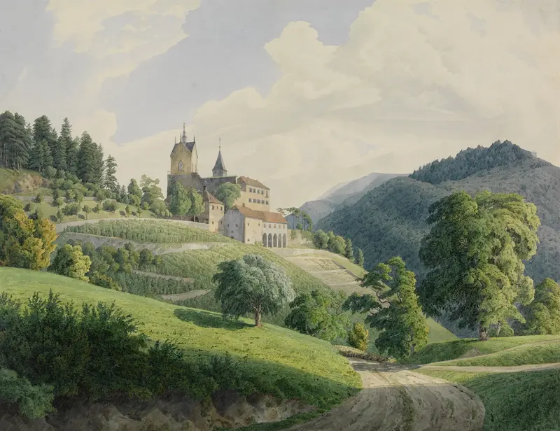 Landscape of Blick auf Schloß Eberstein by Carl Ludwig Frommel, oil painting