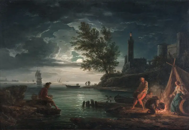 Rococo landscape depicting night scene by Claude-Joseph Vernet