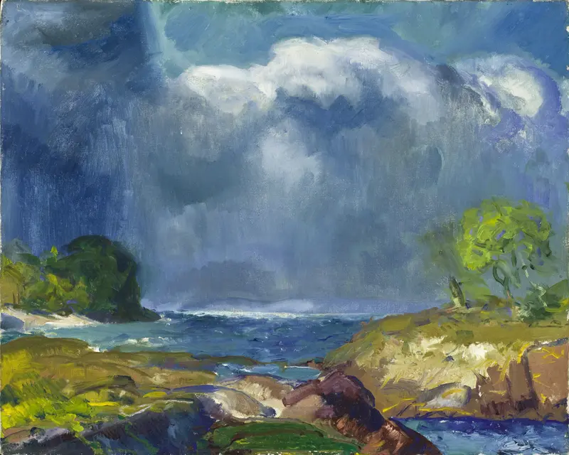 The Coming Storm, oil on canvas by George Wesley Bellows, features a turbulent sky with stormy clouds.