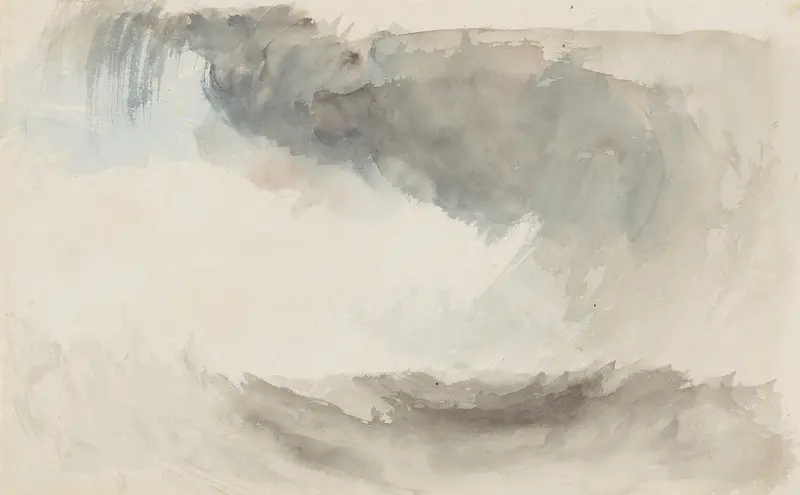 A storm at sea by Joseph Mallord William Turner, oil painting depicting tumultuous waves and dark clouds.
