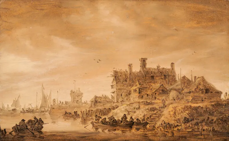 Coast Scene by Jan van Goyen, oil on canvas depicting a serene marine landscape