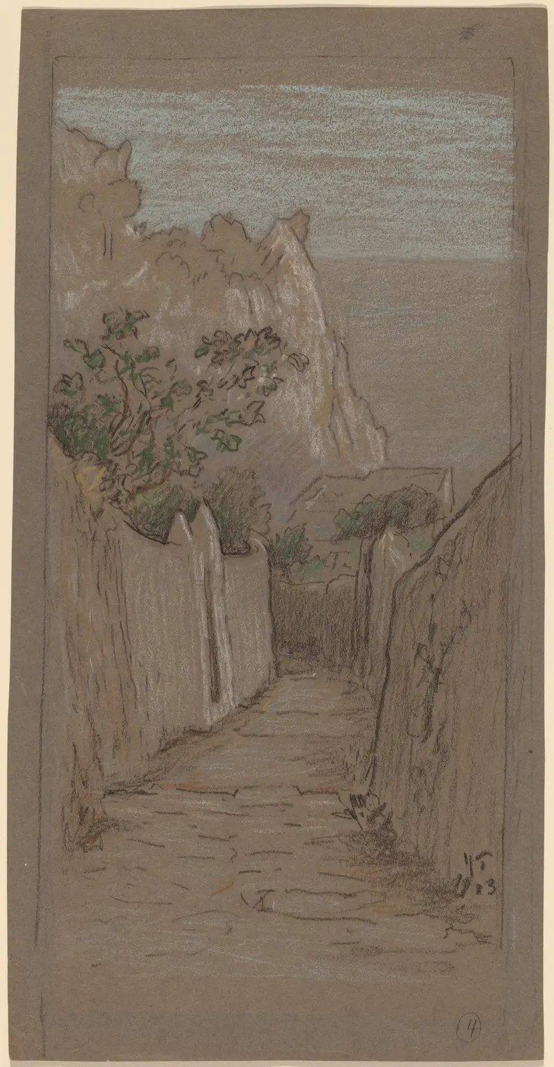 Landscape of Capri by Elihu Vedder, oil painting with vibrant colors and emotional depth.