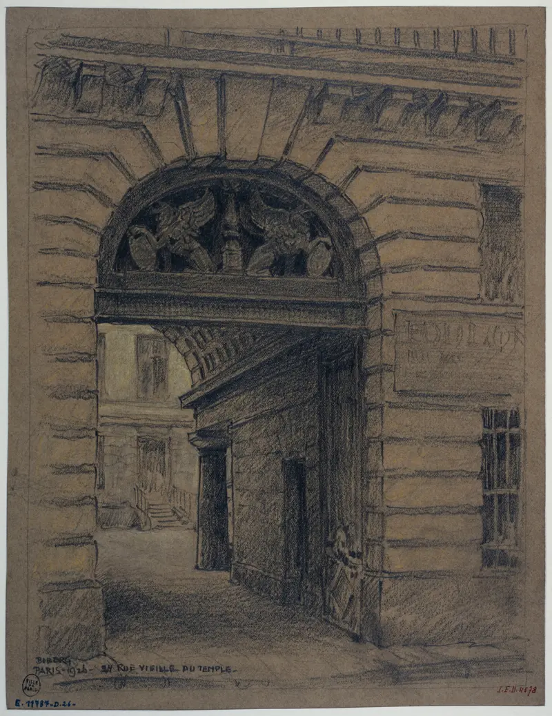 Architectural scene of La maison nº24 de la rue Vieille-du-Temple by Ferdinand Boberg