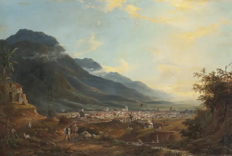Landscape of Caracas with hills and mountains, oil painting by Fritz Sigfried Georg Melbye