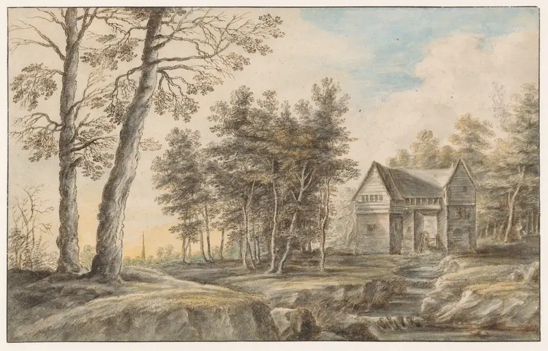 Landscape with a watermill, oil painting by Lucas van Uden