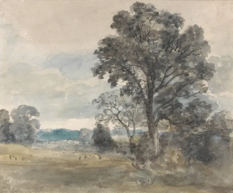 Landscape at East Bergholt by John Constable, oil on canvas, featuring trees and clouds.