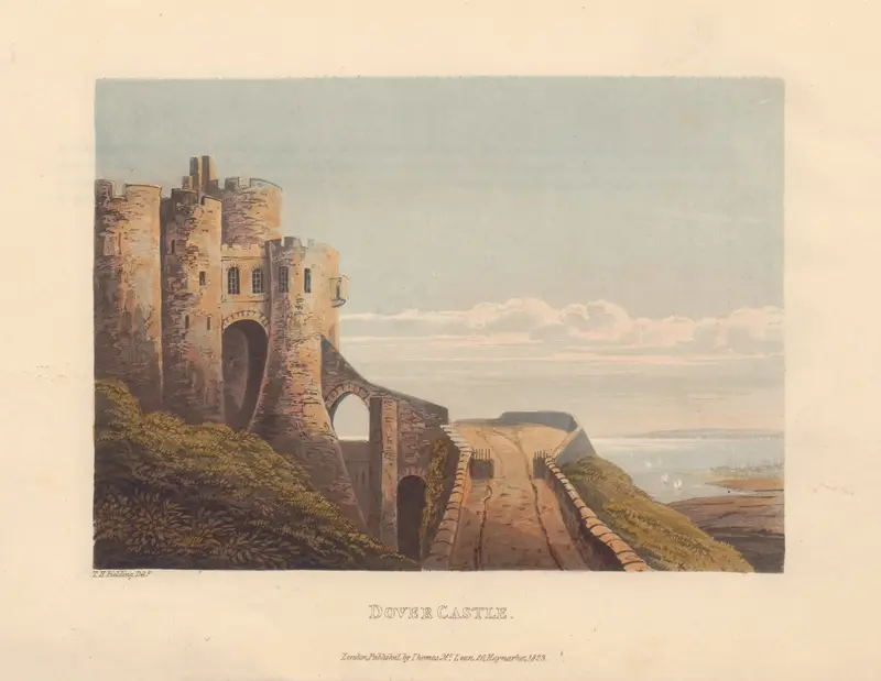 Dover Castle by Theodore Henry Adolphus Fielding, oil on canvas, shows a castle against a vast sky.