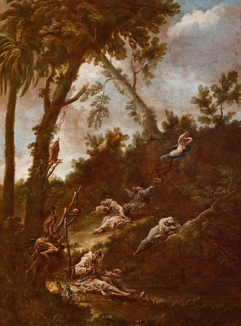 Hermits (Anachorets) by Alessandro Magnasco, oil painting depicting hermits in solitude.