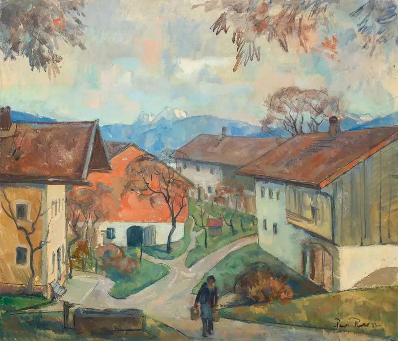 Rimsting am Chiemsee by Paul Roloff, an impressionist oil painting depicting a tranquil lake.