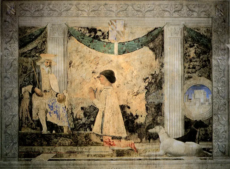 Sigismondo Pandolfo Malatesta kneels before Saint Sigismund in a Renaissance painting by Piero della Francesca.