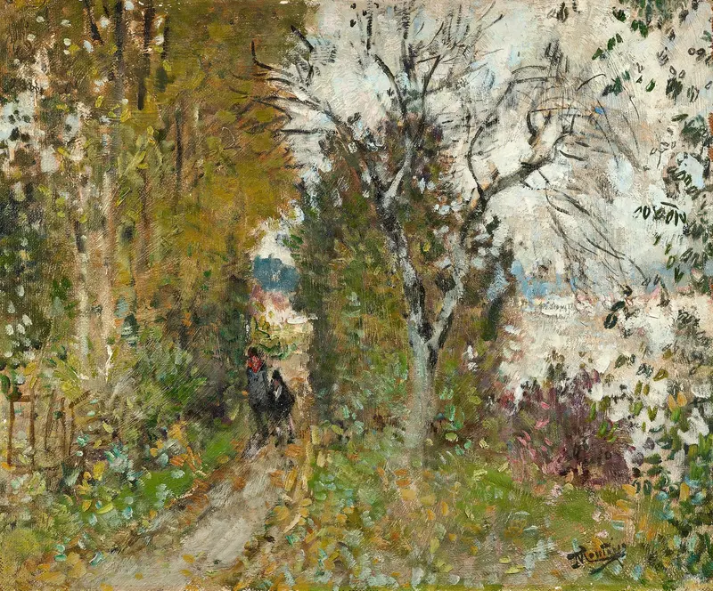 Landscape with trees and water, oil on canvas by Pierre-Eugène Montézin