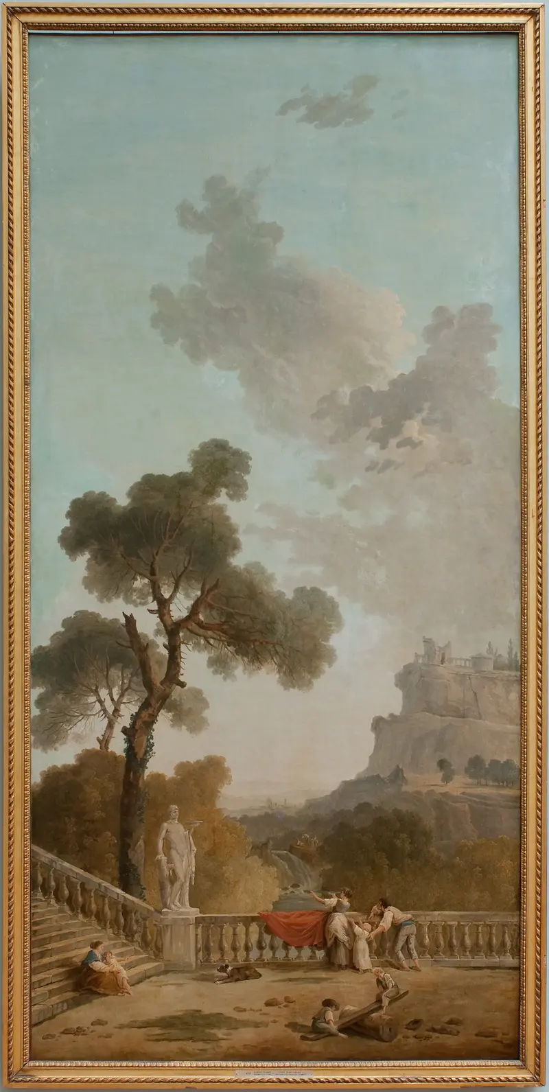 View from a Terrace by Hubert Robert, oil on canvas, featuring vibrant flowers and a sunlit landscape.