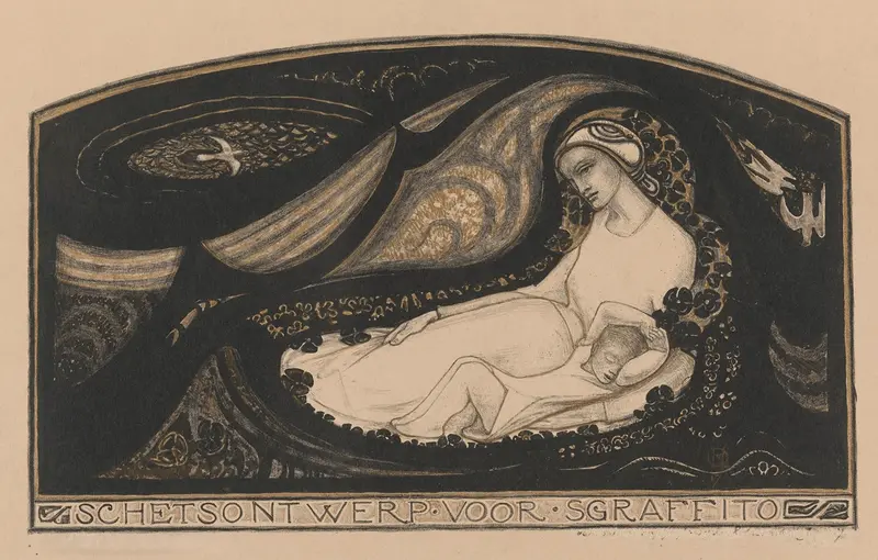 A serene depiction of a reclining woman and child by Richard Nicolaüs Roland Holst.