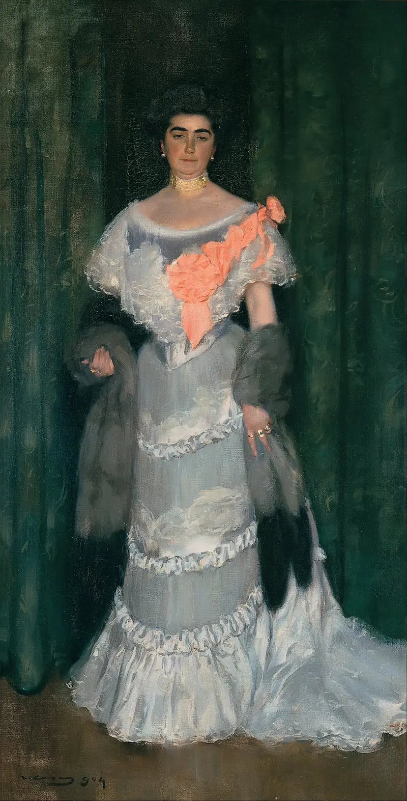 A portrait of a woman in evening dress by Ramón Casas.