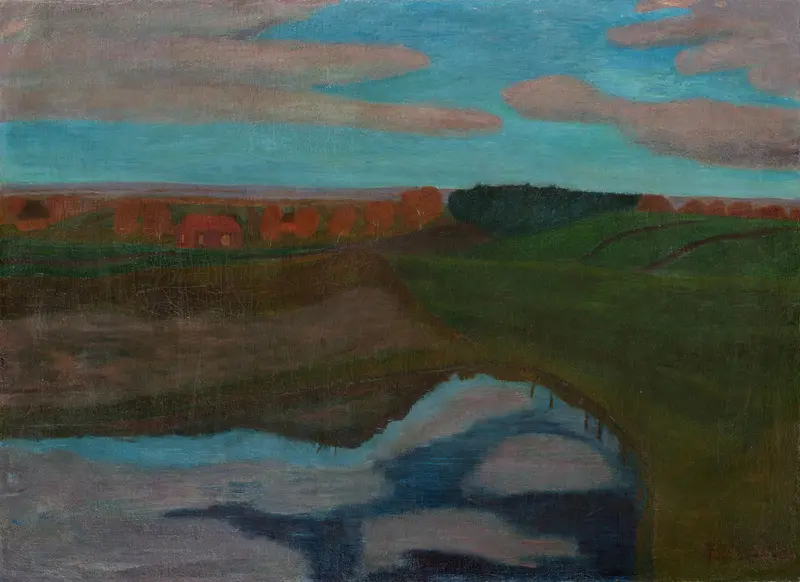 Autumn landscape with a pond, oil on canvas by Paula Modersohn-Becker