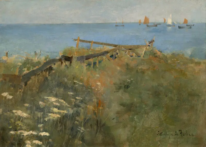 Coastal scene with fishing boats by Stanhope Alexander Forbes, oil painting