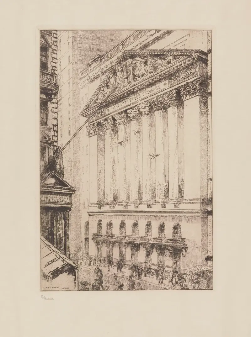 Genre scene depicting the stock exchange, oil painting by Jean-Émile Laboureur, 1910