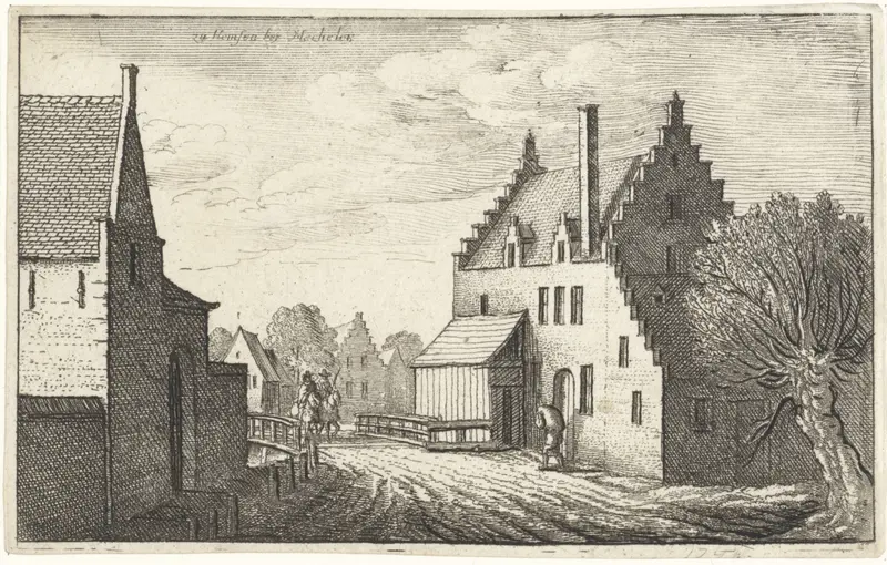 Etching by Wenceslaus Hollar depicting a village street with cobblestones and light.