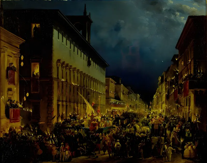 A picturesque evening scene in Rome by Ippolito Caffi.