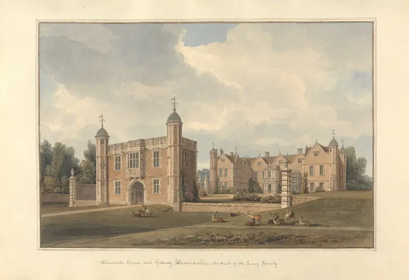 Charlcote House and Gateway, watercolor on paper by John Buckler