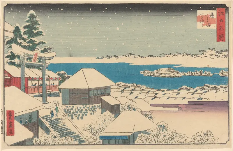 Temple Steps in Snow woodblock print by Utagawa Hiroshige