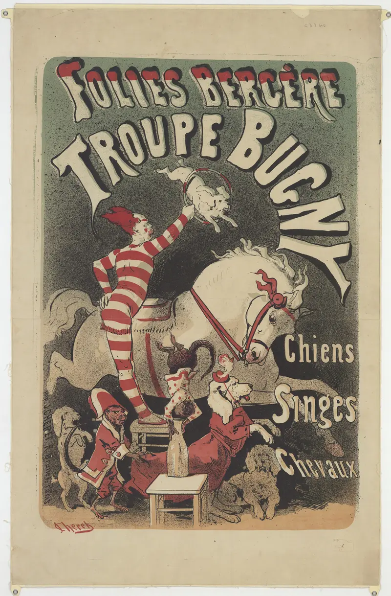 A vibrant depiction of a circus scene featuring animals and performers.